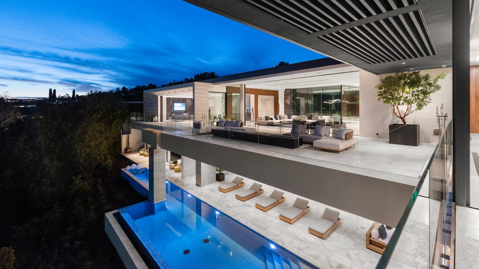 Hilltop Estate, Beverly Hills Elevator Boutique home elevator with Italian Skinplate cabin and glass rear wall in a Beverly Hills estate